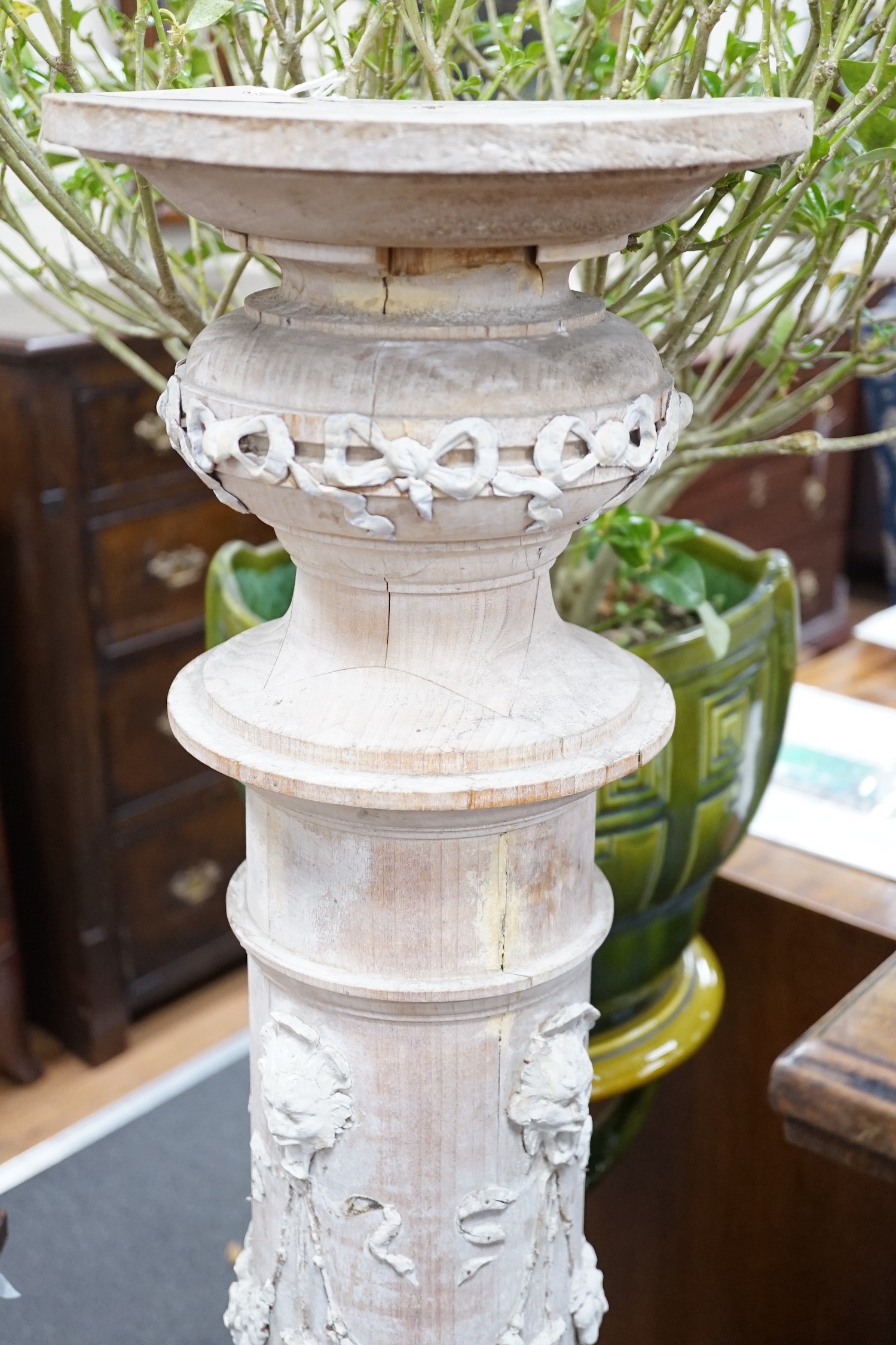 A part painted composition and turned beech pedestal, height 131cm *Please note the sale commences at 9am.